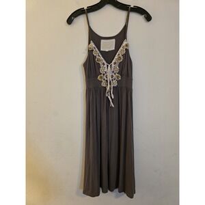 Soul Revival Women's Small Brown‎ Beaded Crochet V-Neck Empire Waist Knit Dress